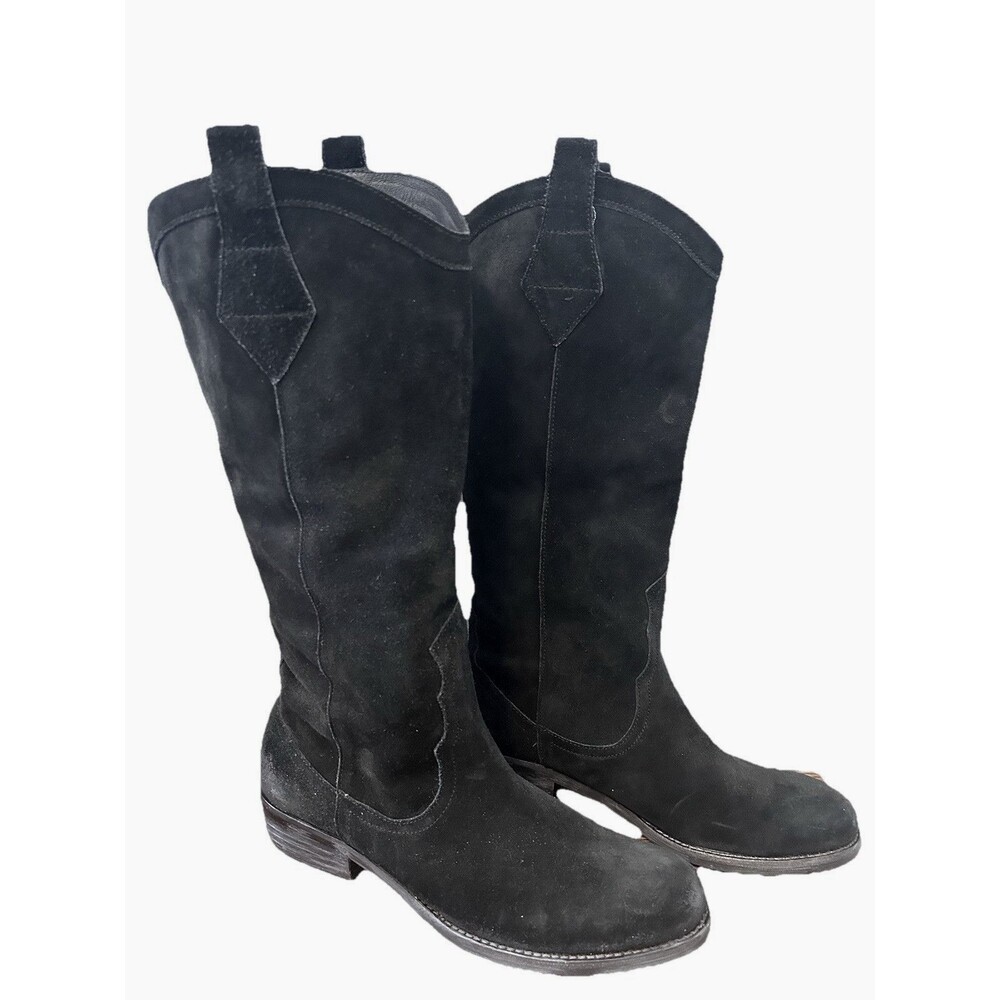 Sam Edelman Women Lara Black Suede Western Block Heel Riding Boots 9M